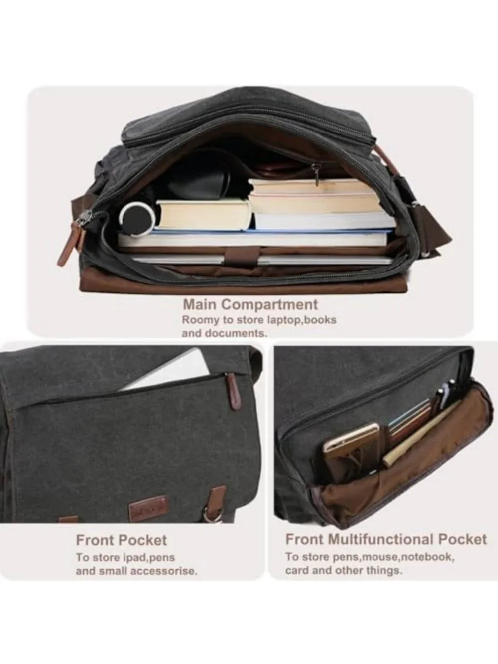 Vintage Canvas Messenger Bag for 15.6